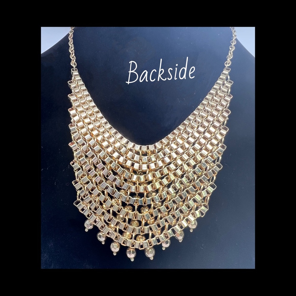 Vintage 1970’s Chainmaille Bib~ Scarf Style Beaded Necklace - Picture 2 of 7